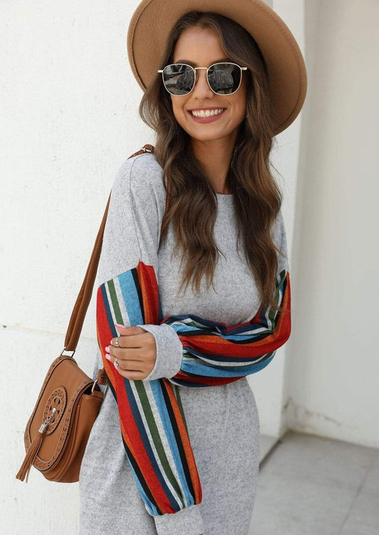 Anna-Kaci Colorful Striped Long Sleeve Basic Tunic Dress Above Knee Dress for Women Large 8-10 / Red Stripes