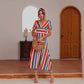 Anna-Kaci Colorful Striped Maxi Dress V Neck Line Short Sleeve for Women