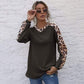 Anna-Kaci Contrast Leopard Panel V Neck Long Sleeve Waffle Knit Sweater