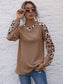 Anna-Kaci Contrast Leopard Panel V Neck Long Sleeve Waffle Knit Sweater