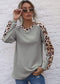 Anna-Kaci Contrast Leopard Panel V Neck Long Sleeve Waffle Knit Sweater