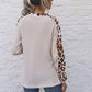 Anna-Kaci Contrast Leopard Panel V Neck Long Sleeve Waffle Knit Sweater