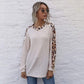 Anna-Kaci Contrast Leopard Panel V Neck Long Sleeve Waffle Knit Sweater