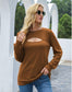 Anna-Kaci Cut Out Pullover Long Sleeve Solid Color Top for Women Large 8-10 / Beige