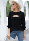 Anna-Kaci Cut Out Pullover Long Sleeve Solid Color Top for Women Large 8-10 / Black