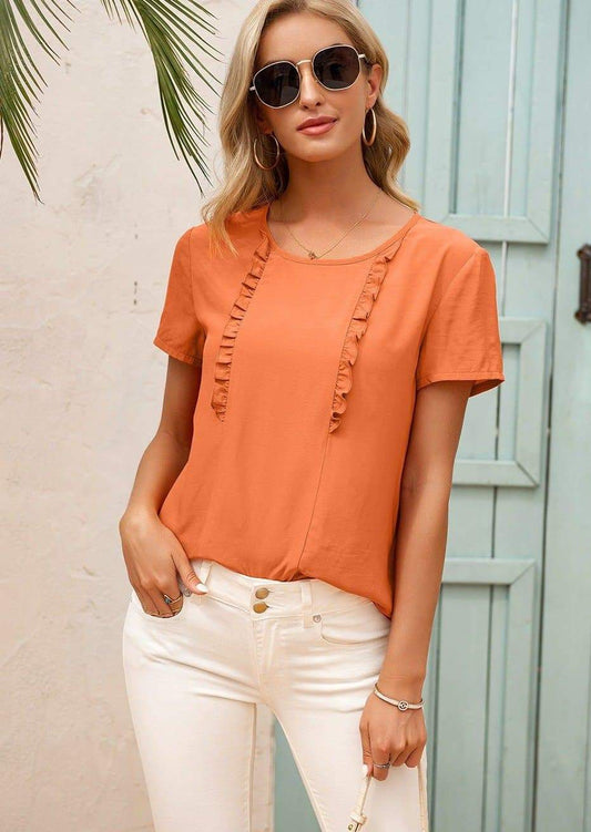 Anna-Kaci Dainty Parallel Ruffle Front Detailed Casual Summer Blouse Top