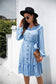 Anna-Kaci Dot Print Button Ruffle Tunic Dress V Neck Long Sleeve for Women