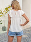 Anna-Kaci Embroidered Boho Yoke Ruffle Short Sleeve Blouse Round Neck Keyhole Back