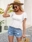 Anna-Kaci Empire Gathered Ruffle Blouse Round Neck Off Shoulder Top For Women Small 0-4 / White