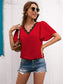 Anna-Kaci Eyelash Lace Trim V Neck Top Short Dolman Sleeves for Women