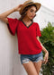 Anna-Kaci Eyelash Lace Trim V Neck Top Short Dolman Sleeves for Women