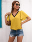 Anna-Kaci Eyelash Lace Trim V Neck Top Short Dolman Sleeves for Women Large 8-10 / Yellow