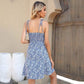 Anna-Kaci Floral Blue Adjustable Tied Strap Cami A Line Mini Dress for Women