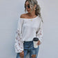 Anna-Kaci Floral Clip Dot Long Sleeve Waffle Knit Pull Over Top for Women