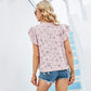 Anna-Kaci Floral Cut Out Semi Sheer Summer Ruffle Blouse Top Roundneck for Women
