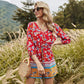 Anna-Kaci Floral Daisy Print Boho Tunic Romper Button Up Tied Waist