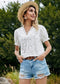 Anna-Kaci Floral Eyelet Embroidery Puffed Short Sleeve V Neck Blouse for Women
