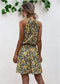 Anna-Kaci Floral Halter Dress Tie Back Cinched Waist Flare Flounce for Women