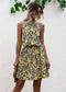 Anna-Kaci Floral Halter Dress Tie Back Cinched Waist Flare Flounce for Women