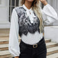 Anna-Kaci Floral Mesh Layered Yoke Cowgirl Tied Neck Collar Long Sleeve Top for Women