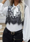 Anna-Kaci Floral Mesh Layered Yoke Cowgirl Tied Neck Collar Long Sleeve Top for Women