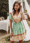 Anna-Kaci Floral Paisley Printed V-Neck Gathered Tunic Dress Short Sleeve for Women