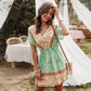 Anna-Kaci Floral Paisley Printed V-Neck Gathered Tunic Dress Short Sleeve for Women