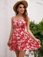 Anna-Kaci Floral Print Cami Ruffle Tiered Short Swing Dress Sweetheart for Women Large 8-10 / Red
