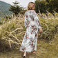 Anna-Kaci Floral Print Long Sleeve Ankle Length Maxi Dress Tied Waist for Women