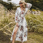 Anna-Kaci Floral Print Long Sleeve Ankle Length Maxi Dress Tied Waist for Women
