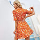 Anna-Kaci Floral Print Orange Tie Front Flowy Summer Dress Short Sleeve for Women