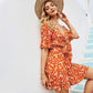 Anna-Kaci Floral Print Orange Tie Front Flowy Summer Dress Short Sleeve for Women