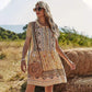 Anna-Kaci Floral Print Peach Bohemian Tunic Dress Above Knee for Women
