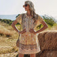 Anna-Kaci Floral Print Peach Bohemian Tunic Dress Above Knee for Women