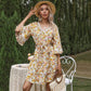 Anna-Kaci Floral Print Wide Short Sleeve A Line Swing Dress V Neck for Women
