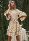 Anna-Kaci Floral Print Wide Short Sleeve A Line Swing Dress V Neck for Women