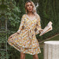 Anna-Kaci Floral Print Wide Short Sleeve A Line Swing Dress V Neck for Women
