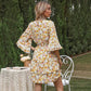 Anna-Kaci Floral Print Wide Short Sleeve A Line Swing Dress V Neck for Women