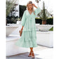 Anna-Kaci Flowy Ruffle Tiered Tunic Midi Dress V Neck Line Long Sleeve for Women