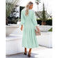 Anna-Kaci Flowy Ruffle Tiered Tunic Midi Dress V Neck Line Long Sleeve for Women