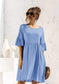 Anna-Kaci Front Pockets Babydoll Dress Half Sleeve Round Neck Solid Tunic Dress Baby Blue / Small 0-4