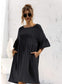 Anna-Kaci Front Pockets Babydoll Dress Half Sleeve Round Neck Solid Tunic Dress Black / Small 0-4