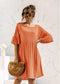 Anna-Kaci Front Pockets Babydoll Dress Half Sleeve Round Neck Solid Tunic Dress Orange / Small 0-4