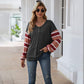 Anna-Kaci Henley Button Up Round Neck Striped Long Sleeve Top for WOmen Large 8-10 / Black