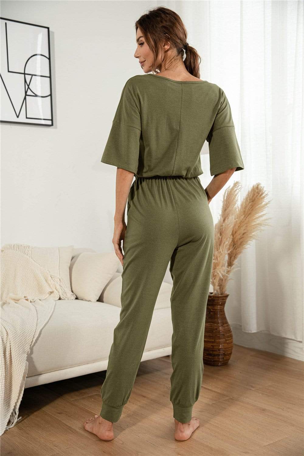 Anna-Kaci Henley Lounge Button Up Lightweight Jumpsuit for Women