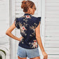 Anna-Kaci Japanese Floral Print Tied High Neck Sleeveless Blouse for Women
