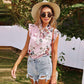 Anna-Kaci Japanese Floral Print Tied High Neck Sleeveless Blouse for Women