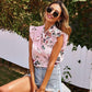 Anna-Kaci Japanese Floral Print Tied High Neck Sleeveless Blouse for Women Large 8-10 / Pink