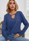 Anna-Kaci Keyhole Neck Long Sleeve Twist Front Hem Loose Top for Women