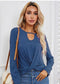 Anna-Kaci Keyhole Neck Long Sleeve Twist Front Hem Loose Top for Women